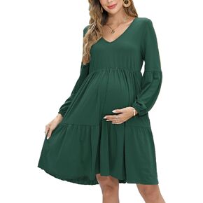 KOJOOIN Maternity Dress Women's Casual Babydoll Dress Ruffle Sleeve V Neck Floral Printed Flowy Mini Short Tunic Dress