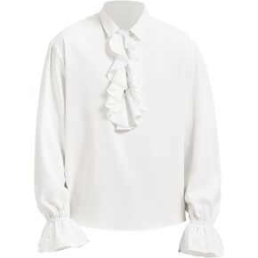 Mens Pirate Shirt Vampire Renaissance Medieval Ruffled Steampunk Gothic Victoria Cosplay Shirts Halloween Costume