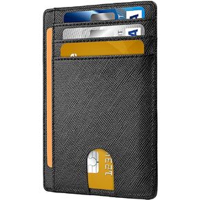 Slim Minimalist Front Pocket RFID Blocking Leather Money Clip Wallets for Men Women, Carbon Black