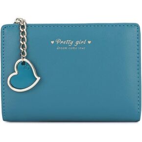Sunwel Fashion Small Wallet with Heart Pendant Bifold Wallet Zipper Pocket Cash Card Holder Coin Purse for Women Girls (PINK, HEART CHARM) in Kuwait