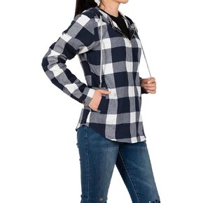 ZENTHACE Womens Sherpa Lined Flannel Jacket Full Zip Up Hooded Flannel Plaid Shirt Jacket with Side Pockets