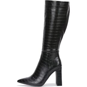 Cape Robbin Saywhat-2 Sexy Mid Calf Chunky heeled Booties for Women, Pointed Toe Knee High Block Heel Boots