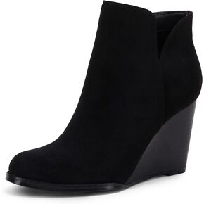LAICIGO Womens V Cut Wedge Ankle Booties Zip-up Closed Toe Stacked Heel Faux Suede Winter Boots in Saudi Arabia