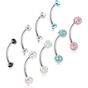 ORAZIO 8-12Pcs 16G Stainless Steel Eyebrow Ring Lip Ring Body Piercing Jewelry 6-12mm