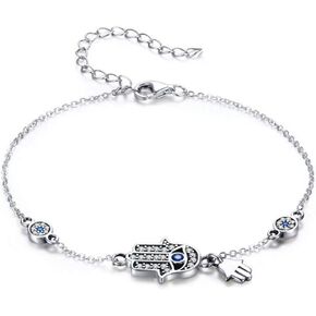SLUYNZ 925 Sterling Silver Fatima Hamsa Hand Evil Eye Bracelet for Women Teen Girls Blue Round Eyes Bracelet in Saudi Arabia