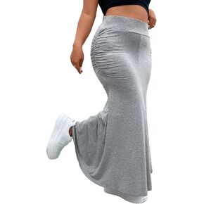 Floerns Women's Plus Size Casual High Waist Bodycon Ruched Maxi Long Skirt in Saudi Arabia