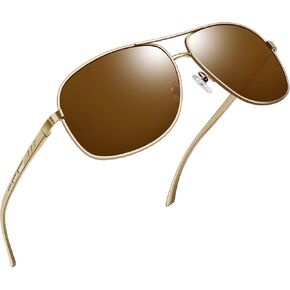 Joopin Rectangle Sunglasses, Classic Military Shades for Men, Metal Aviation Sun Glasses Polarized UV Protection for Costume