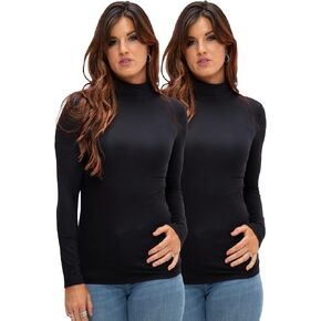 DEVOPS Womens 2-Pack Long Sleeve Mock Turtleneck Stretch Fitted Shirts