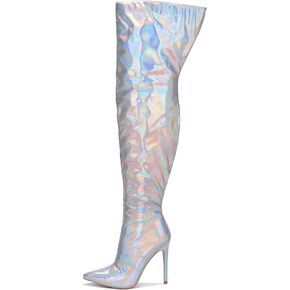 Cape Robbin Bemilia Metallic Over The Knee Boots for Women, Women's Pointed Toe Stiletto Thigh High Boots
