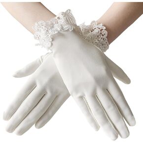 Gionforsy Floral Lace Gloves for Bridal Elegant Short Lace Gloves Wrist Lace Gloves for Wedding Opera Dinner Party