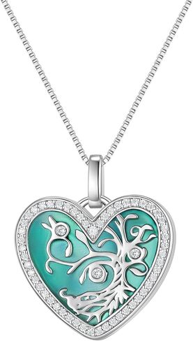 METIS WONG Heart Urn Ashes Necklace Rhodium Gold Plated 925 Sterling Silver Cremation Jewelry, Tree of Life Memorial Pendant with Enamel Zirconia for Women Sister Mom Grandma in Saudi Arabia
