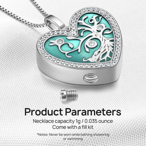 METIS WONG Heart Urn Ashes Necklace Rhodium Gold Plated 925 Sterling Silver Cremation Jewelry, Tree of Life Memorial Pendant with Enamel Zirconia for Women Sister Mom Grandma in Saudi Arabia