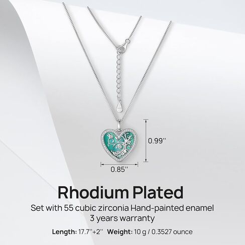 METIS WONG Heart Urn Ashes Necklace Rhodium Gold Plated 925 Sterling Silver Cremation Jewelry, Tree of Life Memorial Pendant with Enamel Zirconia for Women Sister Mom Grandma in Saudi Arabia