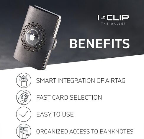 I-CLIP Original Silver Radio Impact, Compatible with Apple AirTag Wallet, Money Bag, Purse, Credit Card case, Credit Card Holder in Kuwait