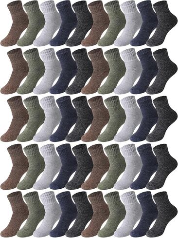 JaGely 30 Pairs Wool Socks Bulk Men Thick Warm Winter Hiking Boot Knit Casual Crew Cold Weather Gifts for Women, Bright Color/ Black, Brown, Navy Blue, Green, Gray, One Size in Saudi Arabia