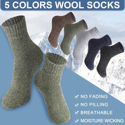 JaGely 30 Pairs Wool Socks Bulk Men Thick Warm Winter Hiking Boot Knit Casual Crew Cold Weather Gifts for Women, Bright Color/ Black, Brown, Navy Blue, Green, Gray, One Size in Saudi Arabia