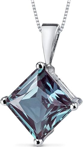 PEORA Created Alexandrite Pendant for Women 14K White Gold, Classic Solitaire, Color-Changing 3 Carats Princess Cut, 8mm in Saudi Arabia