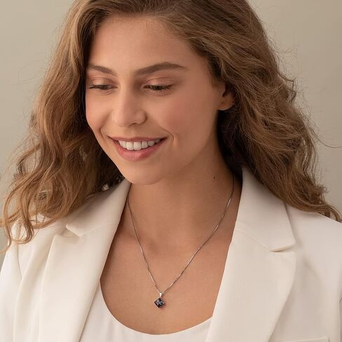 PEORA Created Alexandrite Pendant for Women 14K White Gold, Classic Solitaire, Color-Changing 3 Carats Princess Cut, 8mm in Saudi Arabia