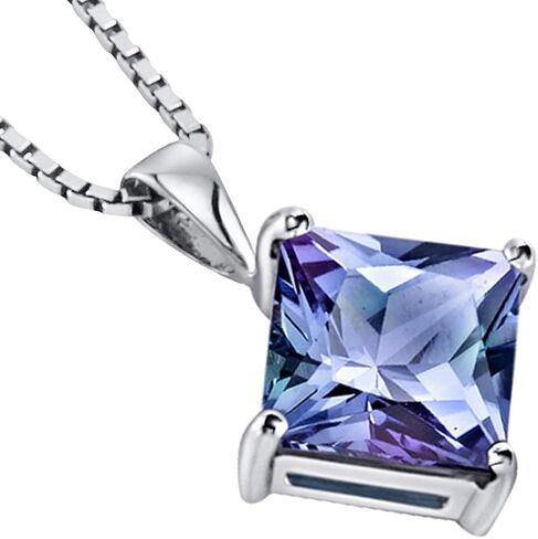 PEORA Created Alexandrite Pendant for Women 14K White Gold, Classic Solitaire, Color-Changing 3 Carats Princess Cut, 8mm in Saudi Arabia