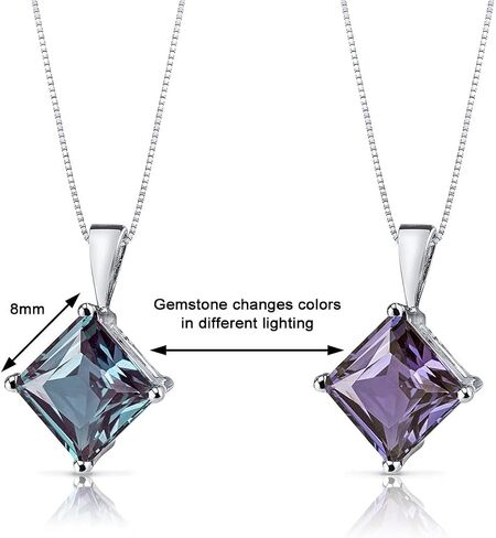 PEORA Created Alexandrite Pendant for Women 14K White Gold, Classic Solitaire, Color-Changing 3 Carats Princess Cut, 8mm in Saudi Arabia