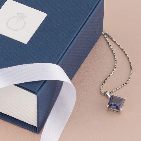 PEORA Created Alexandrite Pendant for Women 14K White Gold, Classic Solitaire, Color-Changing 3 Carats Princess Cut, 8mm in Saudi Arabia