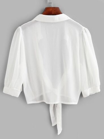 ZAFUL Women's Bikini Swimwear Cover Up Semi-Sheer V Neck Button Up Top Shirt Blouse Beachwear in Kuwait
