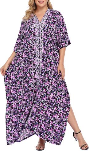 HDE Women UPF 30+ Kaftan Dress Oversize V Neck Long Plus Size Maxi Swim Cover Up in Saudi Arabia