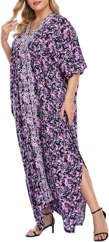 HDE Women UPF 30+ Kaftan Dress Oversize V Neck Long Plus Size Maxi Swim Cover Up in Saudi Arabia