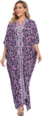 HDE Women UPF 30+ Kaftan Dress Oversize V Neck Long Plus Size Maxi Swim Cover Up in Saudi Arabia