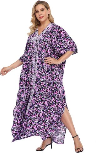 HDE Women UPF 30+ Kaftan Dress Oversize V Neck Long Plus Size Maxi Swim Cover Up in Saudi Arabia