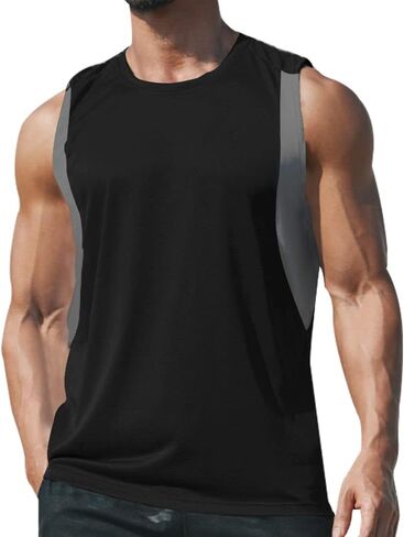 ايسوبو قمصان رياضية كاجوال بدون اكمام للرجال بالوان متباينة وقبة دائرية بدون طوق للتمارين الرياضية وكمال الاجسام in Kuwait