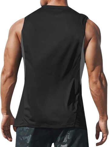 ايسوبو قمصان رياضية كاجوال بدون اكمام للرجال بالوان متباينة وقبة دائرية بدون طوق للتمارين الرياضية وكمال الاجسام in Kuwait