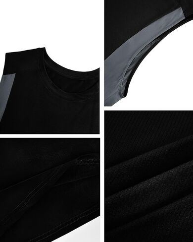 ايسوبو قمصان رياضية كاجوال بدون اكمام للرجال بالوان متباينة وقبة دائرية بدون طوق للتمارين الرياضية وكمال الاجسام in Kuwait