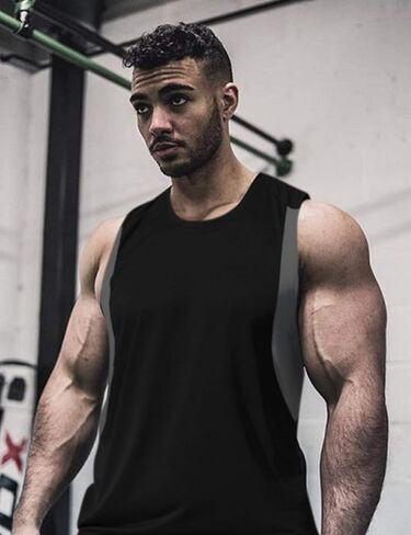 ايسوبو قمصان رياضية كاجوال بدون اكمام للرجال بالوان متباينة وقبة دائرية بدون طوق للتمارين الرياضية وكمال الاجسام in Kuwait