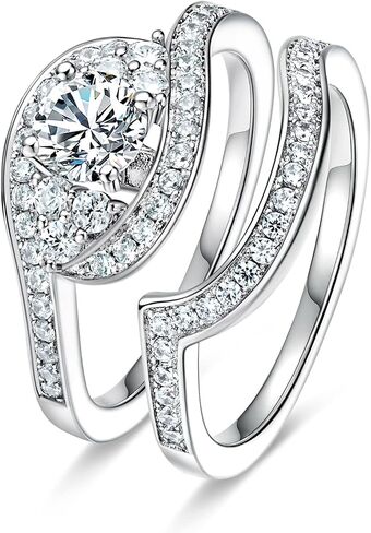MDFUN Two-In-One Wedding Engagement Promise Eternity Ring for Women 18K White Gold Plated Cubic Zirconia Size 5-10 in Saudi Arabia