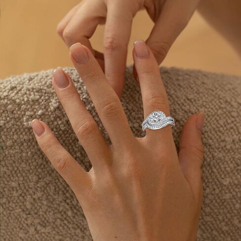 MDFUN Two-In-One Wedding Engagement Promise Eternity Ring for Women 18K White Gold Plated Cubic Zirconia Size 5-10 in Saudi Arabia