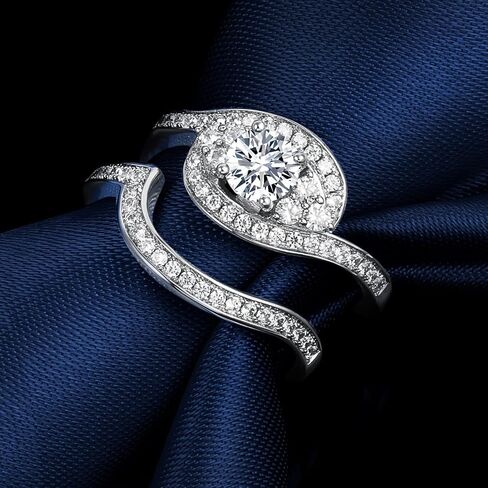 MDFUN Two-In-One Wedding Engagement Promise Eternity Ring for Women 18K White Gold Plated Cubic Zirconia Size 5-10 in Saudi Arabia