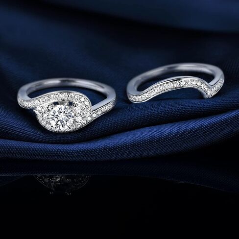 MDFUN Two-In-One Wedding Engagement Promise Eternity Ring for Women 18K White Gold Plated Cubic Zirconia Size 5-10 in Saudi Arabia