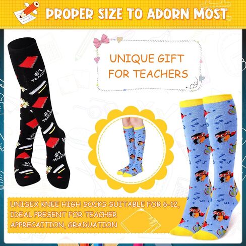SATINIOR 3 Pairs Funny Teacher Christmas Compression Socks Long Crew Socks Novelty Reading Book Teacher Over the Calf Socks Book Pencil Socks for Women Men Teachers, Mixed Color, One Size in Saudi Arabia