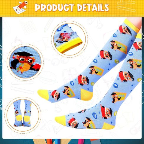 SATINIOR 3 Pairs Funny Teacher Christmas Compression Socks Long Crew Socks Novelty Reading Book Teacher Over the Calf Socks Book Pencil Socks for Women Men Teachers, Mixed Color, One Size in Saudi Arabia