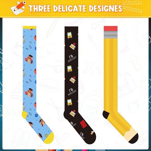 SATINIOR 3 Pairs Funny Teacher Christmas Compression Socks Long Crew Socks Novelty Reading Book Teacher Over the Calf Socks Book Pencil Socks for Women Men Teachers, Mixed Color, One Size in Saudi Arabia