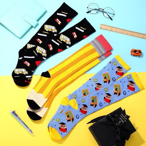 SATINIOR 3 Pairs Funny Teacher Christmas Compression Socks Long Crew Socks Novelty Reading Book Teacher Over the Calf Socks Book Pencil Socks for Women Men Teachers, Mixed Color, One Size in Saudi Arabia
