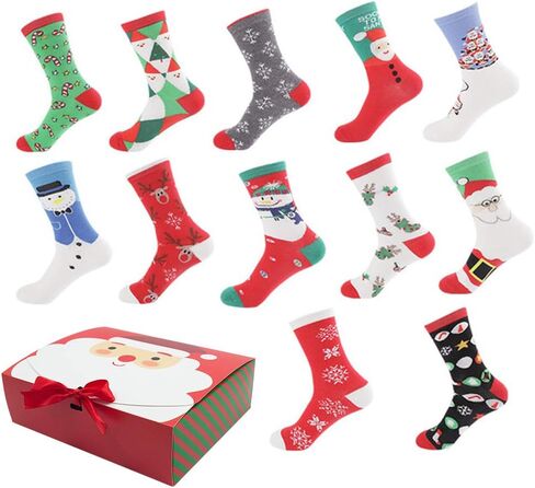 MuLing Christmas Holiday 12-Pack Gift Socks with Gift Box Warm Winter Crew Socks Holiday Slipper Socks, 12 Days of Socks Christmas in Kuwait