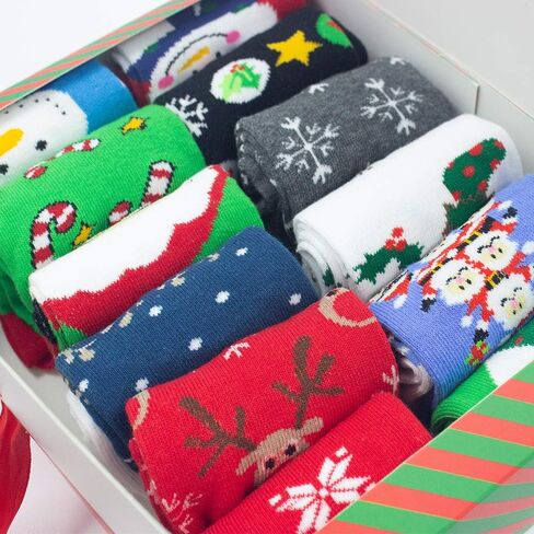 MuLing Christmas Holiday 12-Pack Gift Socks with Gift Box Warm Winter Crew Socks Holiday Slipper Socks, 12 Days of Socks Christmas in Kuwait