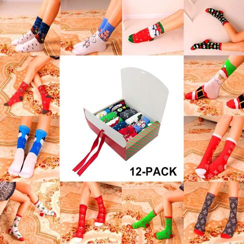 MuLing Christmas Holiday 12-Pack Gift Socks with Gift Box Warm Winter Crew Socks Holiday Slipper Socks, 12 Days of Socks Christmas in Kuwait
