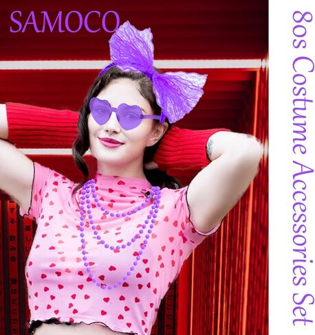 SAMOCO 80s طقم ملابس إكسسوارات للنساء النيون الدانتيل عقال أقراط شبكة صيد السمك قفازات قلادة سوار لحفلة 80 in Kuwait