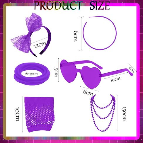 SAMOCO 80s طقم ملابس إكسسوارات للنساء النيون الدانتيل عقال أقراط شبكة صيد السمك قفازات قلادة سوار لحفلة 80 in Kuwait