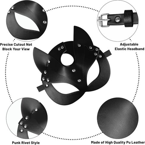 Erythem Woman Cat Mask and Tail Bow Bell Collar Costume Accessories Set, Black Cat Mask Tail Halloween Cute Animal Cosplay Kit for Adults in Kuwait