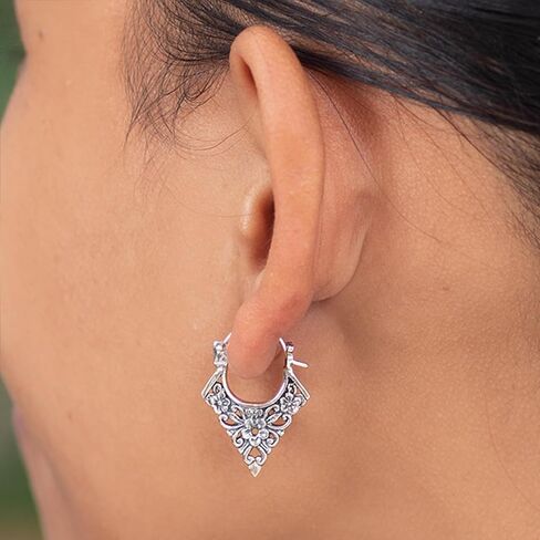 NOVICA Artisan Handmade .925 Sterling Silver Hoop Earrings Floral Pointed from Bali Indonesia 'Floral Points' in Saudi Arabia