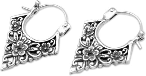 NOVICA Artisan Handmade .925 Sterling Silver Hoop Earrings Floral Pointed from Bali Indonesia 'Floral Points' in Saudi Arabia